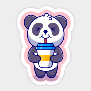 Cute Panda Drink Coffee Cartoon Sticker